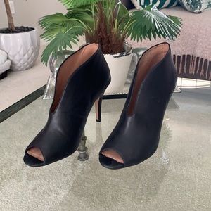 Halogen Open Toe Black Leather Slit Bootie